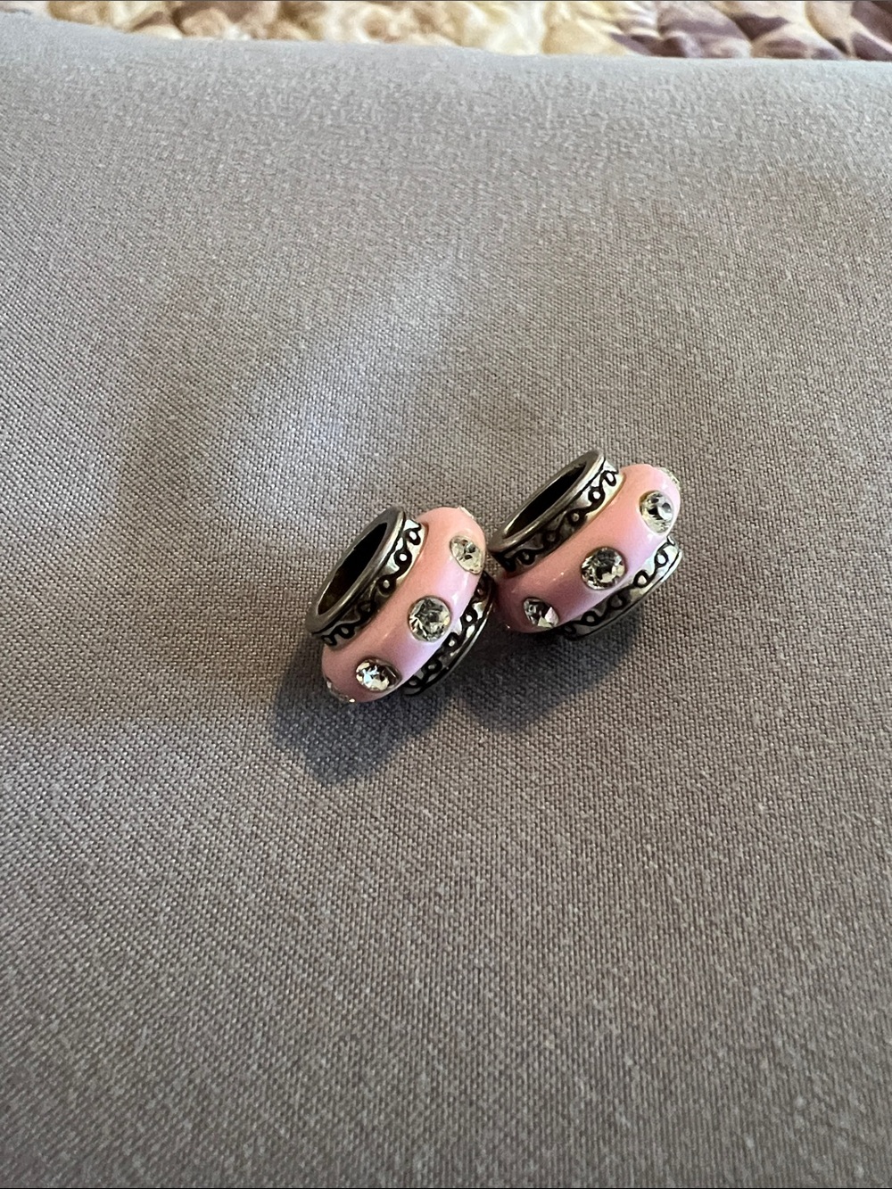 Pink Crystal Accent Spacer Bead Pair for Women Jewelry